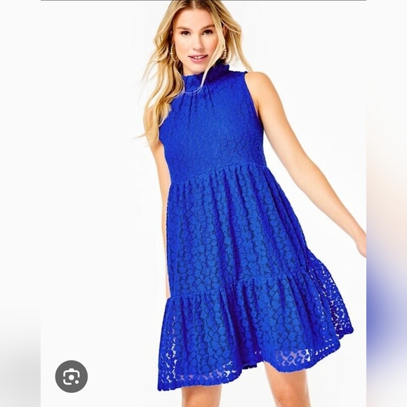 Lilly Pulitzer Dresses & Skirts - NWT Lilly Pulitzer Cornelia Dress Blue Grotto Leopard Knit Lace Size Medium